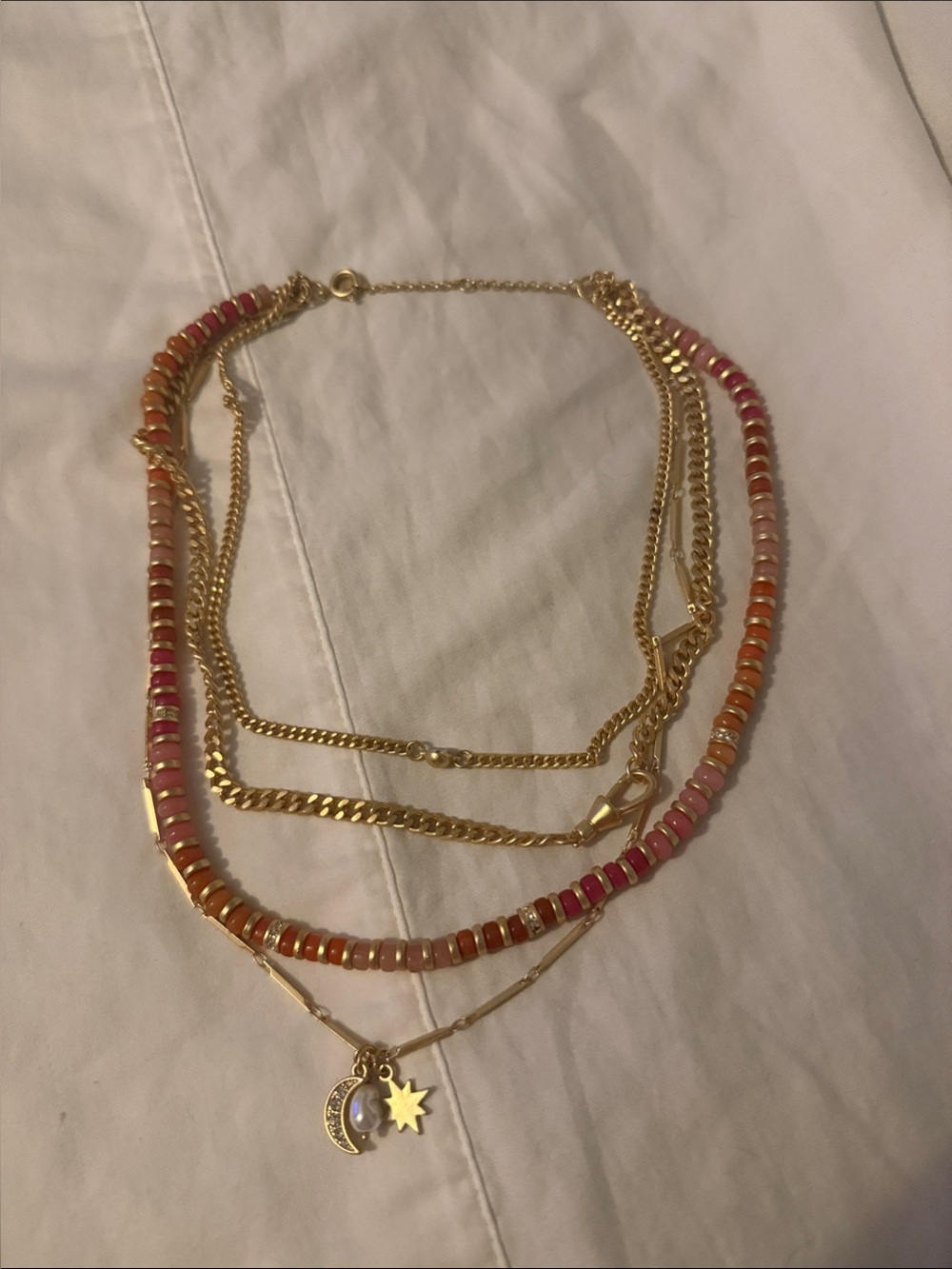 LOFT Gold Multi-Strand Necklace with Pink and Orange Beads
